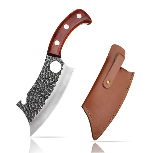 Astylway Outdoor Meat Cleaver Mini Kitchen Knife 6.5inch Full Tang with Leather Sheath Boning Viking Knives Multipurpose Grilling Camping Cooking Knife BBQ Tool