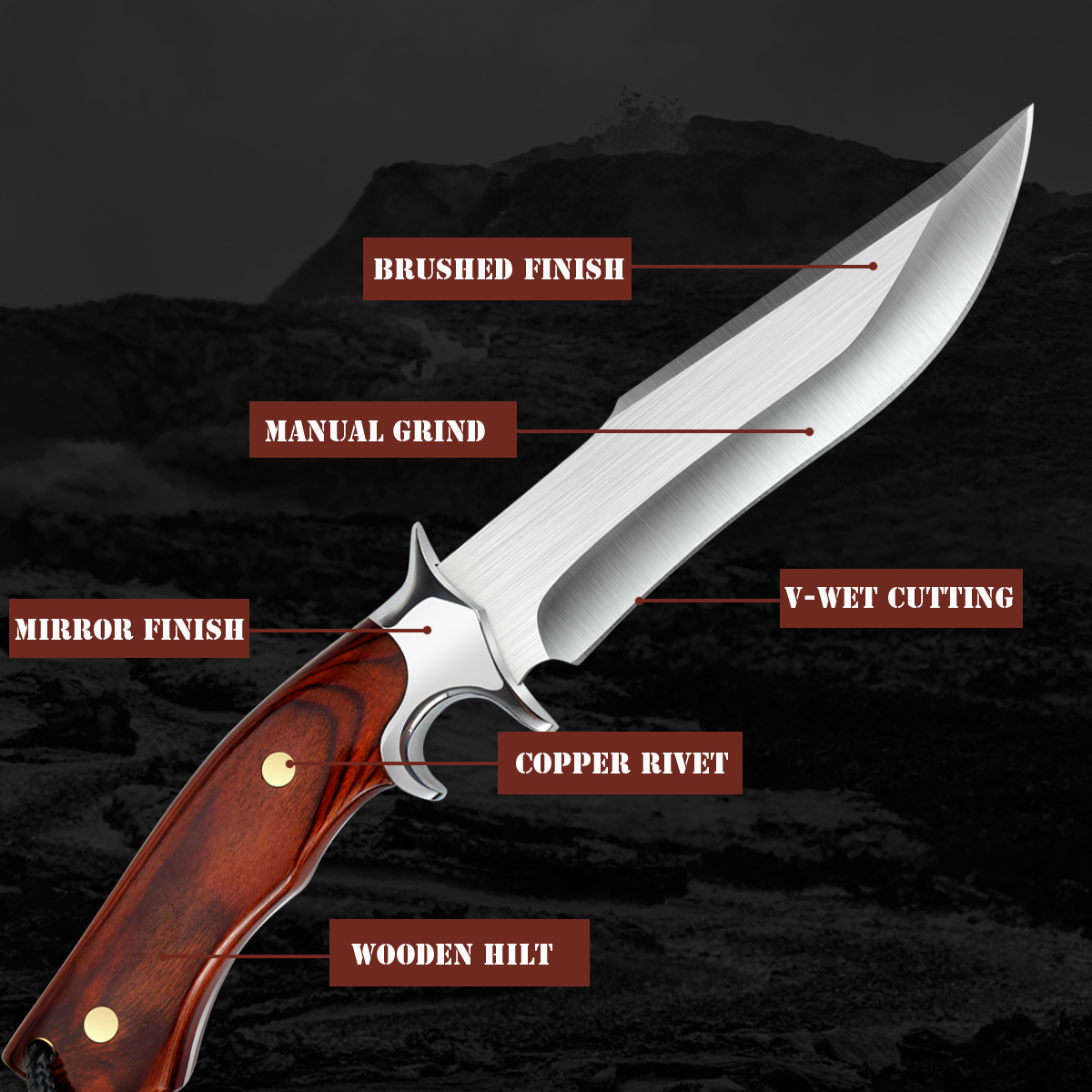 Astylway Outdoor Knife Fixed Blade D2 Steel Knife with Wooden Handle Red Brown Sharp Survival Knife with Leather Sheath for Men Camping Hiking Adventure