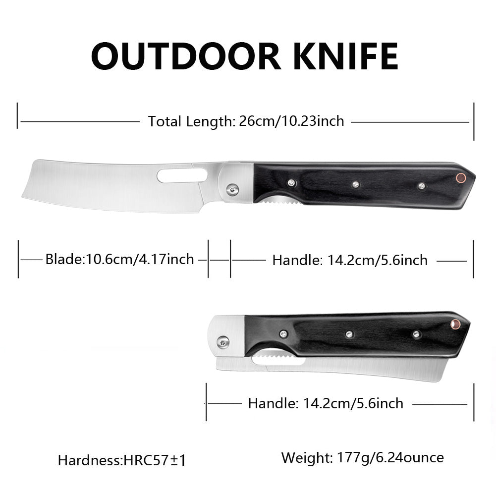 Astylway Kitchen Knife Folding Chef Knife 4 inch Sharp 8Cr14Mov Stainless Steel Blade Black Wood Handle Pocket Japanese Style Universal knife for Outdoor Camping Cooking BBQ