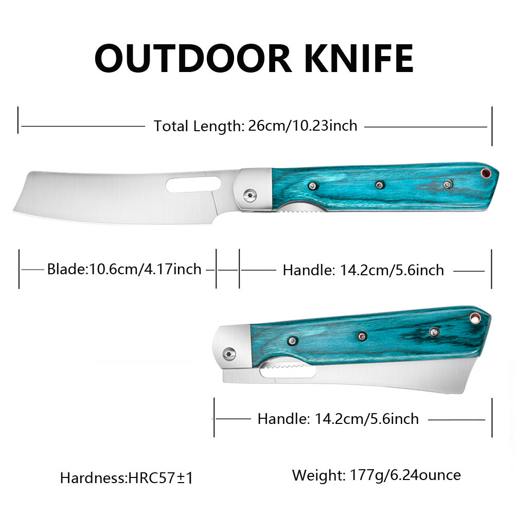 Astylway Camping Kitchen Knife Pocket Chef Knife Home Cook Starter 4 inch Sharp 8Cr14Mov Stainless Steel Blade Blue Wood Handle Japanese Style Folding Universal knife for Outdoor Cooking BBQ