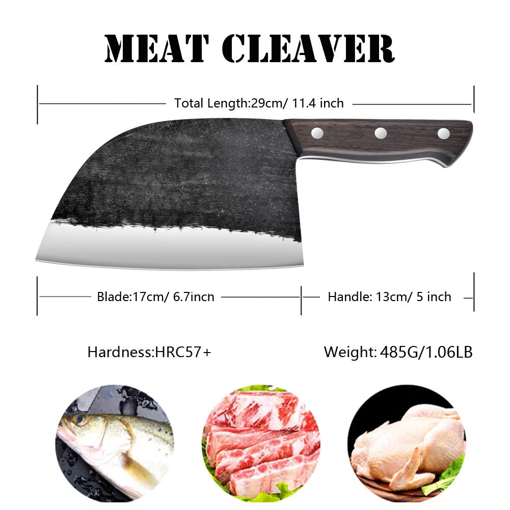 Serbian Chef Knife Outdoor Meat Cleaver Kitchen Butcher Knife 6.7 inch Full Tang with Leather Sheath Boning Viking Knives Multipurpose Grilling Camping Cooking Knife BBQ Tool