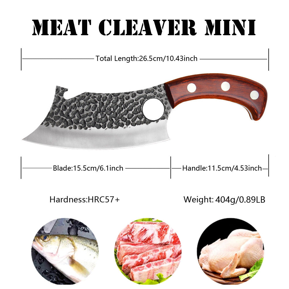 Astylway Outdoor Meat Cleaver Mini Kitchen Knife 6.5inch Full Tang with Leather Sheath Boning Viking Knives Multipurpose Grilling Camping Cooking Knife BBQ Tool