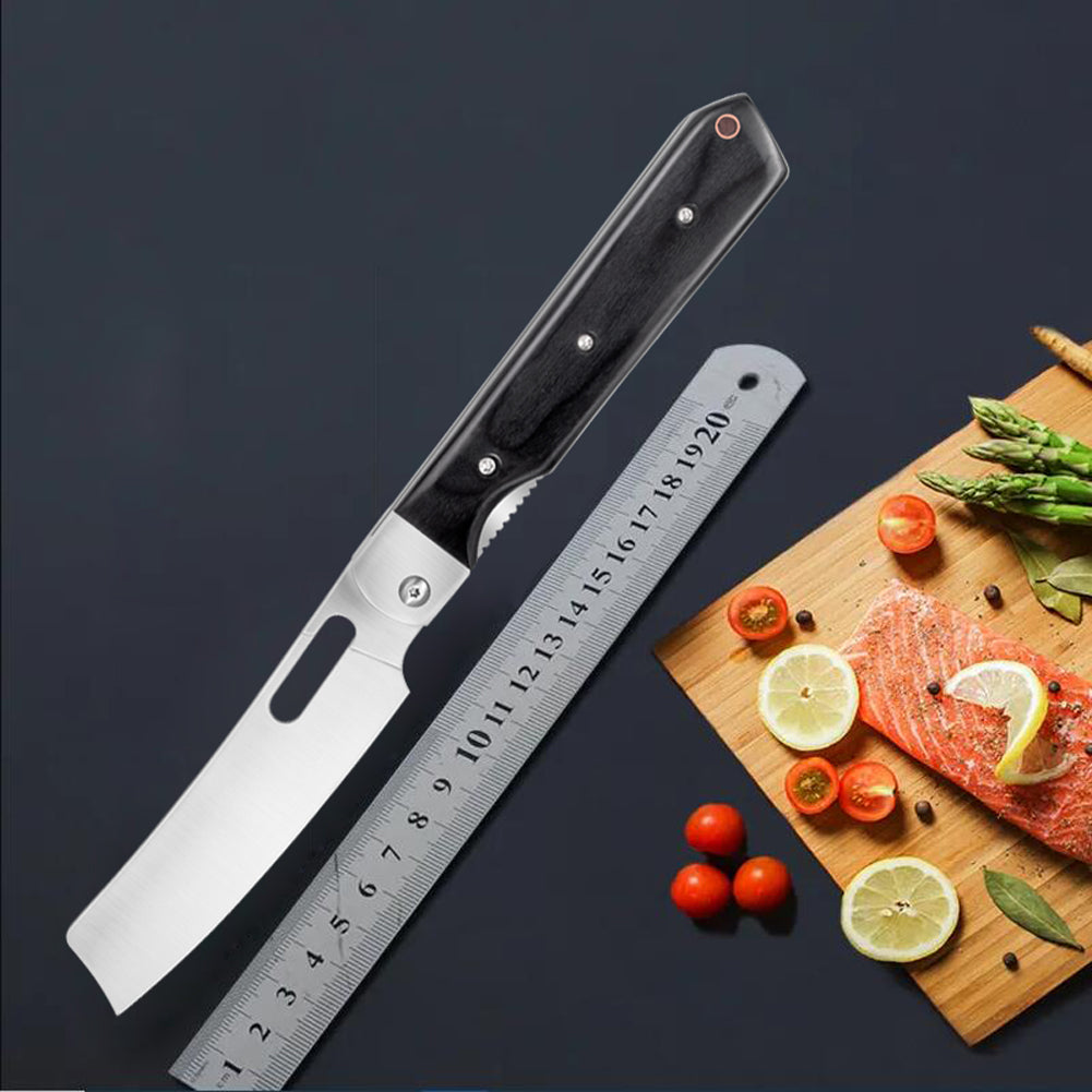 Astylway Kitchen Knife Folding Chef Knife 4 inch Sharp 8Cr14Mov Stainless Steel Blade Black Wood Handle Pocket Japanese Style Universal knife for Outdoor Camping Cooking BBQ