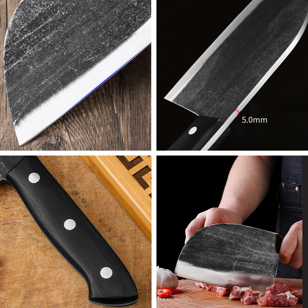 Serbian Chef Knife Outdoor Meat Cleaver Kitchen Butcher Knife 6.7 inch Full Tang with Leather Sheath Boning Viking Knives Multipurpose Grilling Camping Cooking Knife BBQ Tool